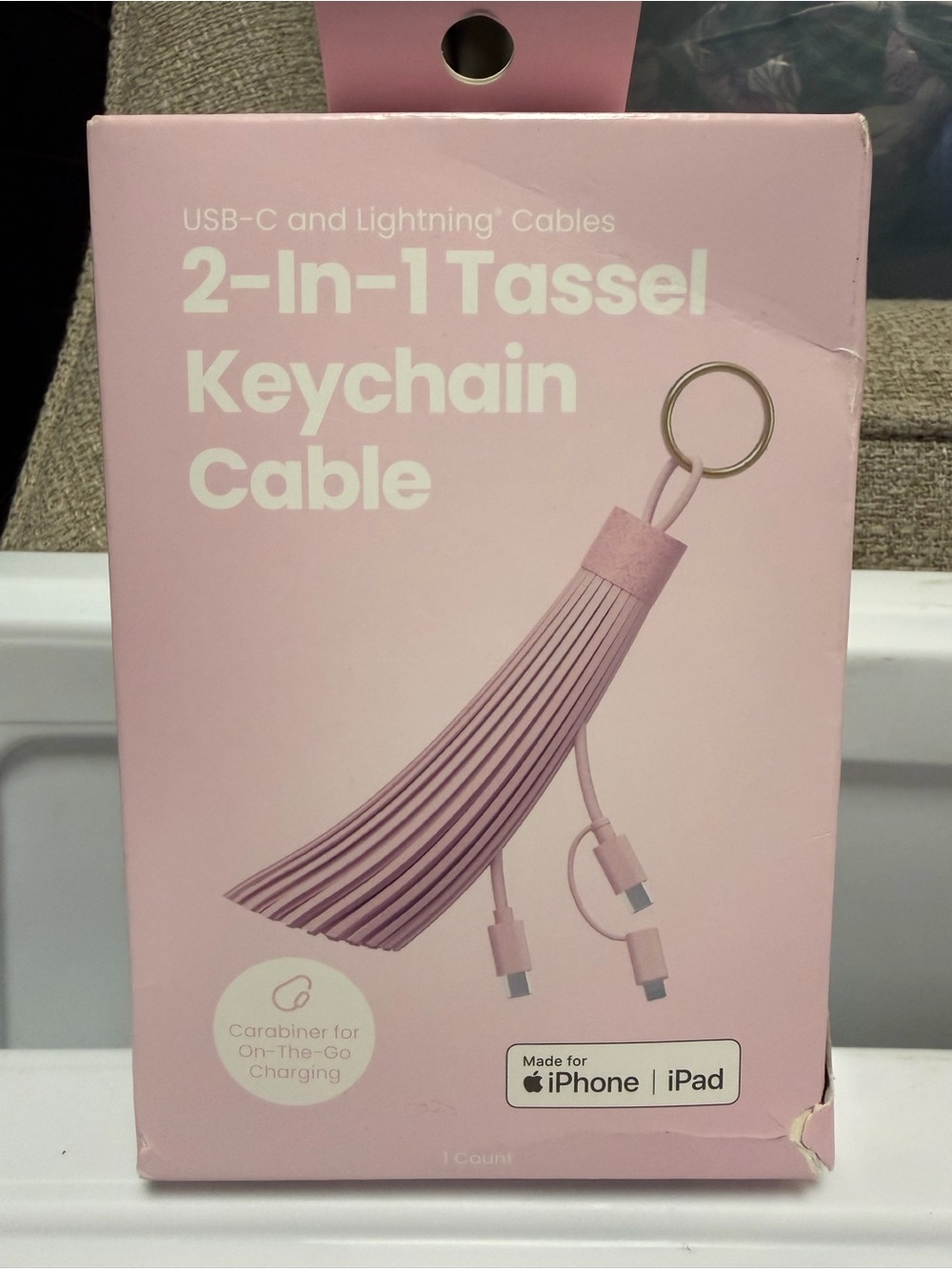 2-in-1 Tassel Keychain Cable - Pink Lightning & USB-C
